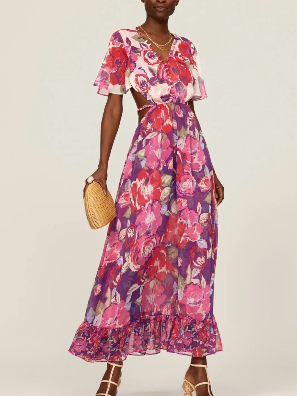 Misa Los Angeles Pink and Purple Floral Maxi Dress